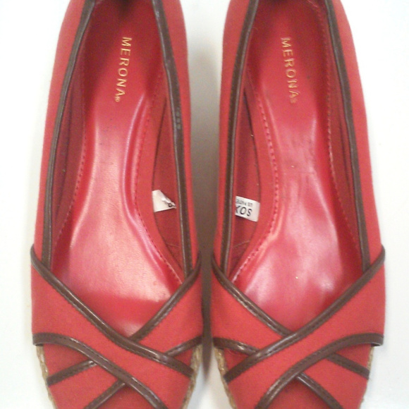Red Canvas Espradille Peep Toe Heels Size 9.5 - Picture 3 of 5
